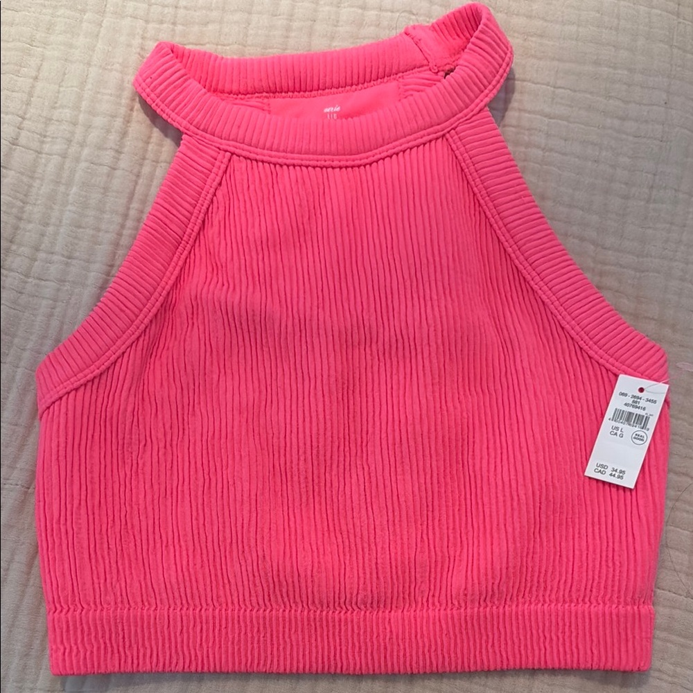 NWT Pink Ribbed Halter Crop Top with build-in bra